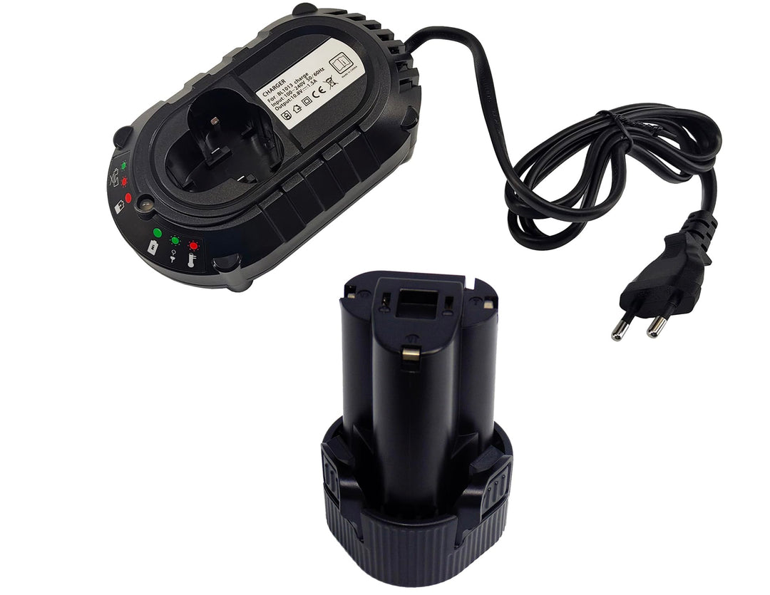 BL1013 Ersatz für Makita 10,8V Akku Lithium-Ionen + Ladegerät DC10WA Kompatibel mit Makita BL1013 BL