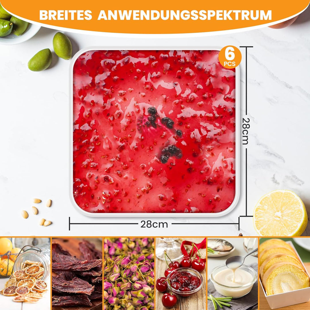 6er Silikon-Dörrfolie mit Rand, Fruchtleder Matte Dörrautomat Zubehör, Dörrfolie Für Flüssigkeiten,
