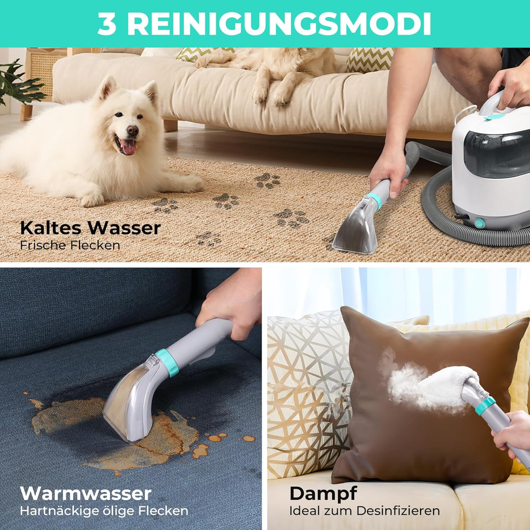 HAUSHOF Waschsauger mit Dampffunktion, StainZapper Vapo Teppichreiniger Polsterreiniger Gerät mit Wa