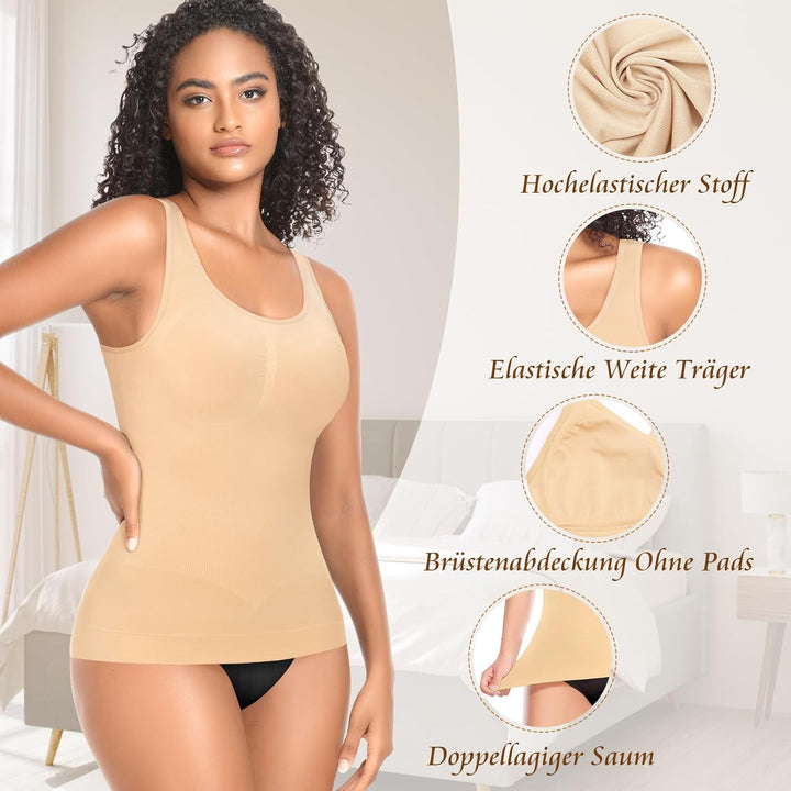 YARRCO Damen Shape Unterhemd Formende Tops Nahtlos Hemdchen L Beige+Beige-Weite Träger, L Beige+Beig