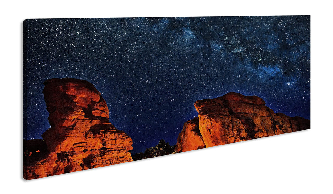 Sternenhimmel im Grand Canyon Panorama 60x30 cm als Leinwandbild, Motiv fertig gerahmt auf Echtholzr