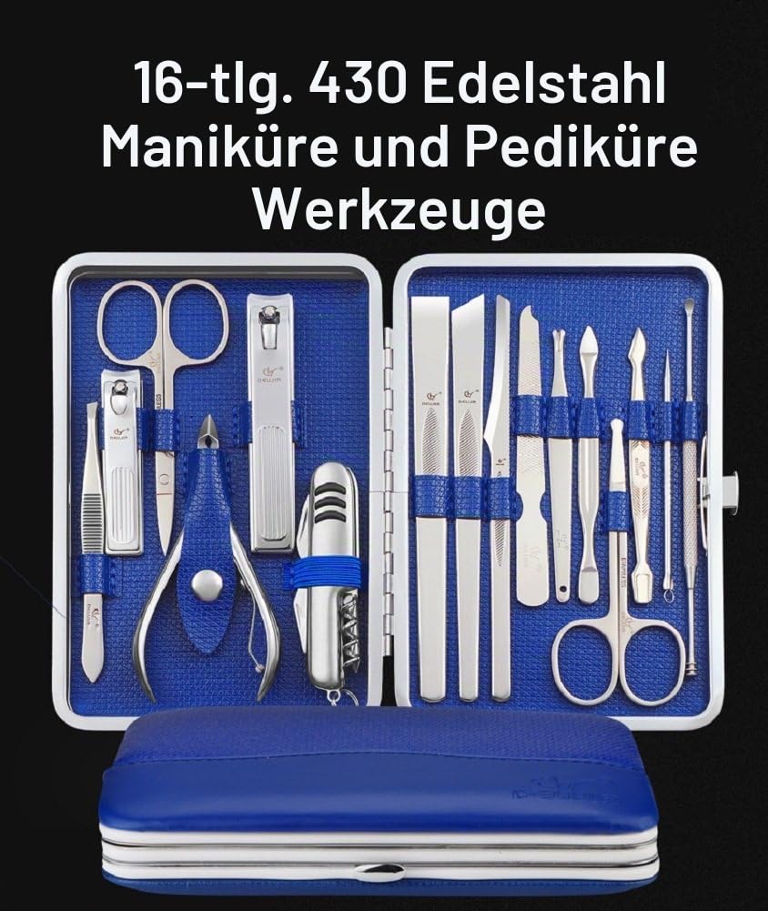 DEBAIJIA 16-Teilig Nagelknipser Set Luxus Maniküre Pediküre Kit, 430 Edelstahl Nagelpflege Werkzeuge