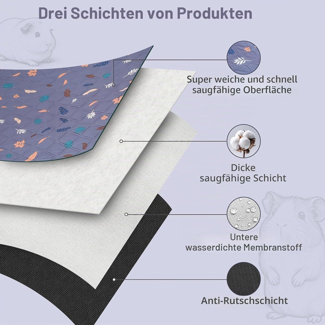 2 Stück PIPI Pads 142x70cm für Meerschweinchen, wasserdichte &amp; rutschfeste Unterlage mit 4 Lagen, su