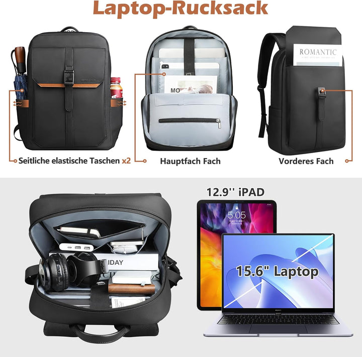 hk Slim Laptop Business Rucksack Herren Damen, rucksack mit 15,6 Zoll laptopfach Wasserdicht, Tagesr