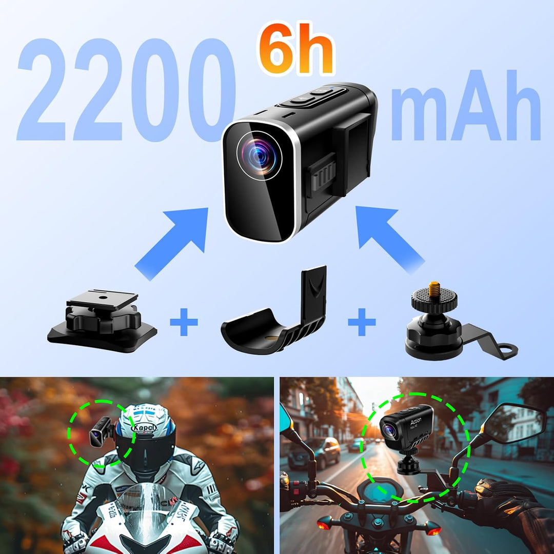 Action Cam 4K WiFi, Dual-Objektiv-Stabilisierung Helmkamera, 6 Stunden Aufnahmezeit Actionkameras mi