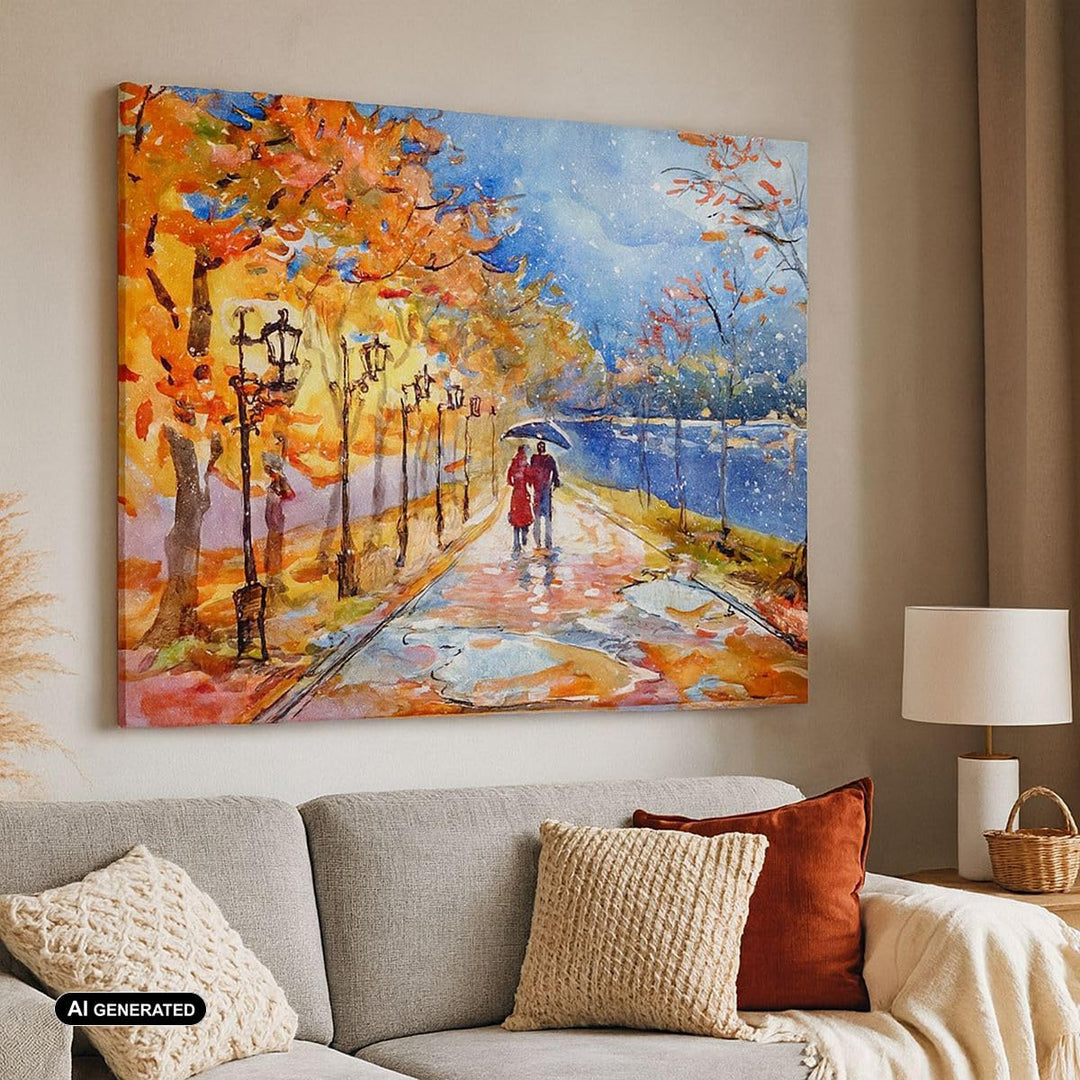 Bilder auf Leinwand 100x70cm Leinwandbild mit Rahmen Park Paar Baum Gross Wanddeko Bild Schlafzimmer
