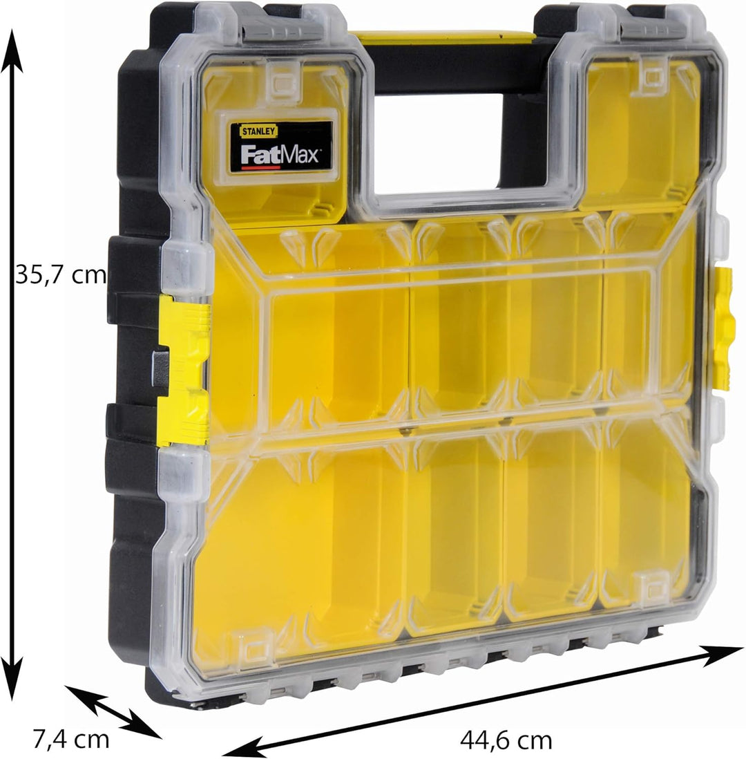 Stanley FatMax Werkzeug-Profi-Organizer (44.6 x 7.4 x 35.7 cm, flache Fächer, mit Klappdeckel und Ku