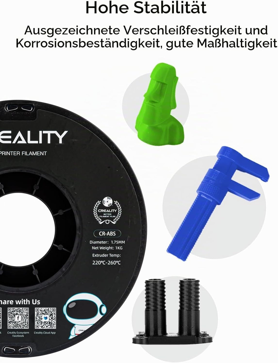Creality CR-ABS Filament, Hohe Zähigkeit, Ungiftig, Verschleissfest, Kompatibel mit Allen Creality F
