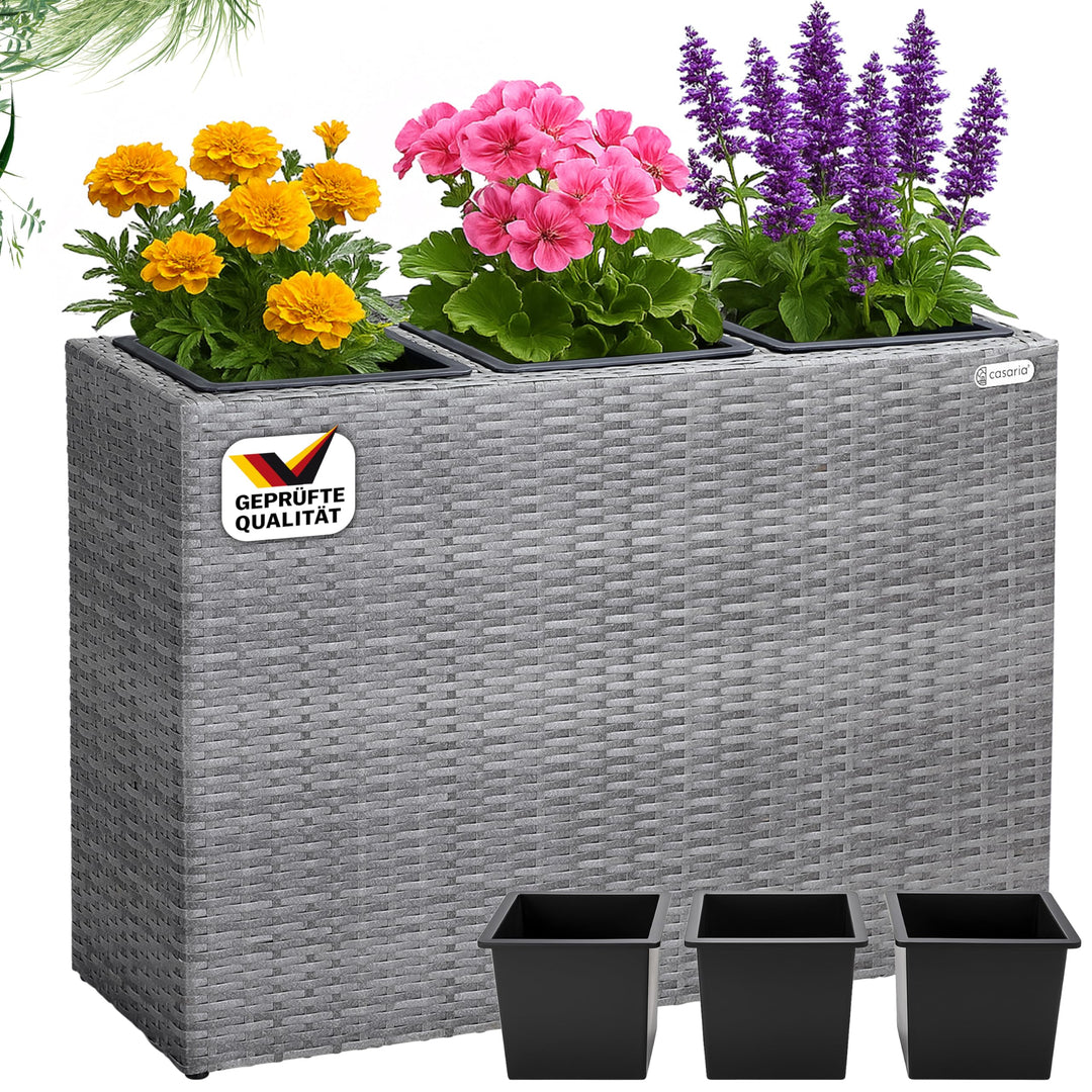 Casaria® Blumenkasten 3 Innentöpfe Polyrattan Herausnehmbar Wasserablauf Outdoor Rechteckig Pflanzka