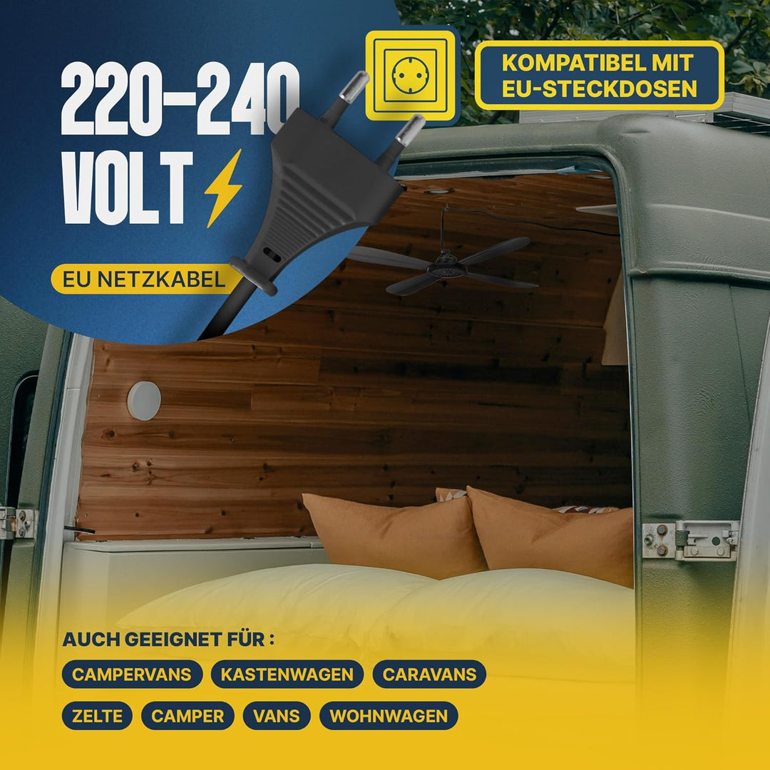 Bestlivings Mobiler Deckenventilator mit Stecker und Schalter, 220V-240V / 5 Watt, Ø40 cm Portabler