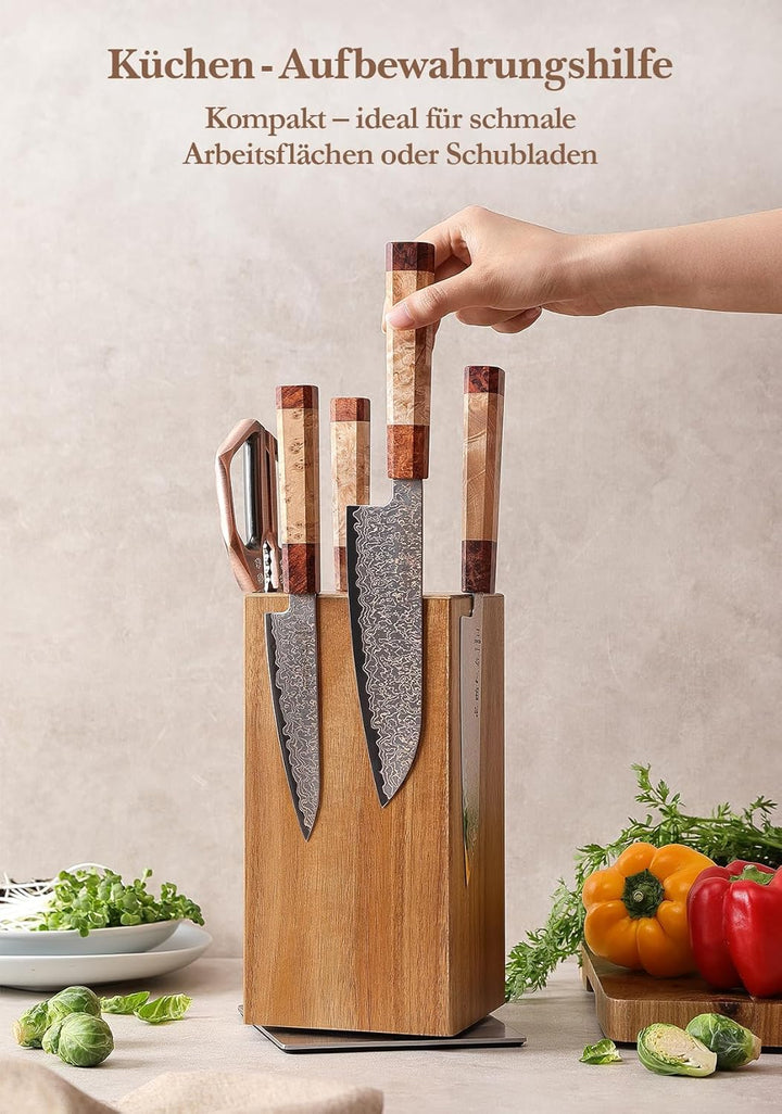 HEZHEN Magnetischer Messerblock aus Akazienholz - Drehbarer Messerhalter ohne Messer - 360°rotierend