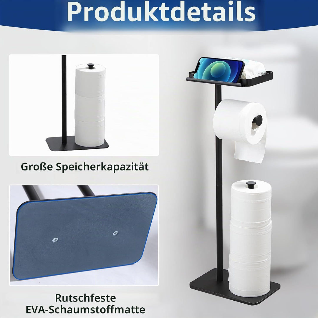 YIGII Toilettenpapierhalter - Robuster Sockel + Silikonpad-Reibung, Schwarz Klopapierhalter Stehend