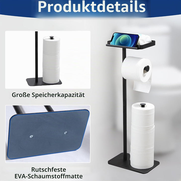 YIGII Toilettenpapierhalter - Robuster Sockel + Silikonpad-Reibung, Schwarz Klopapierhalter Stehend