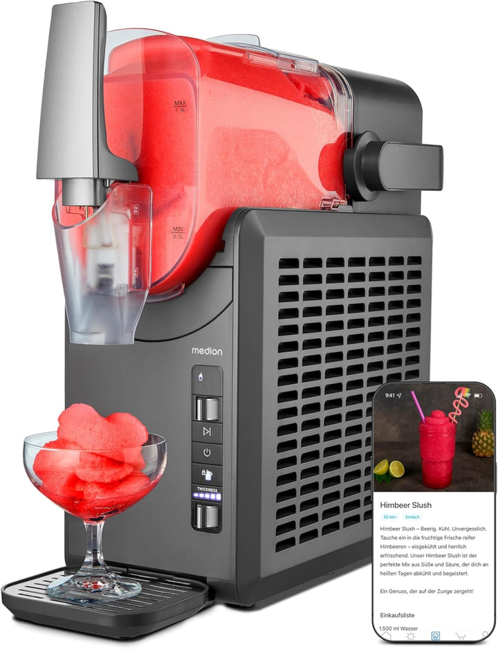 MEDION Slush Maschine (2,6 Liter Slush-Eis Kapazität, 1,9 Liter Fassungsvermögen, Slush Ice Maker fü