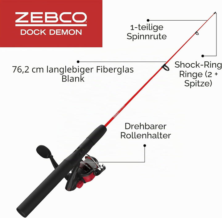 Zebco Dock Demon Spinnrolle oder Spinnrolle und Angelrutenkombination, 76,2 cm, langlebige Fiberglas
