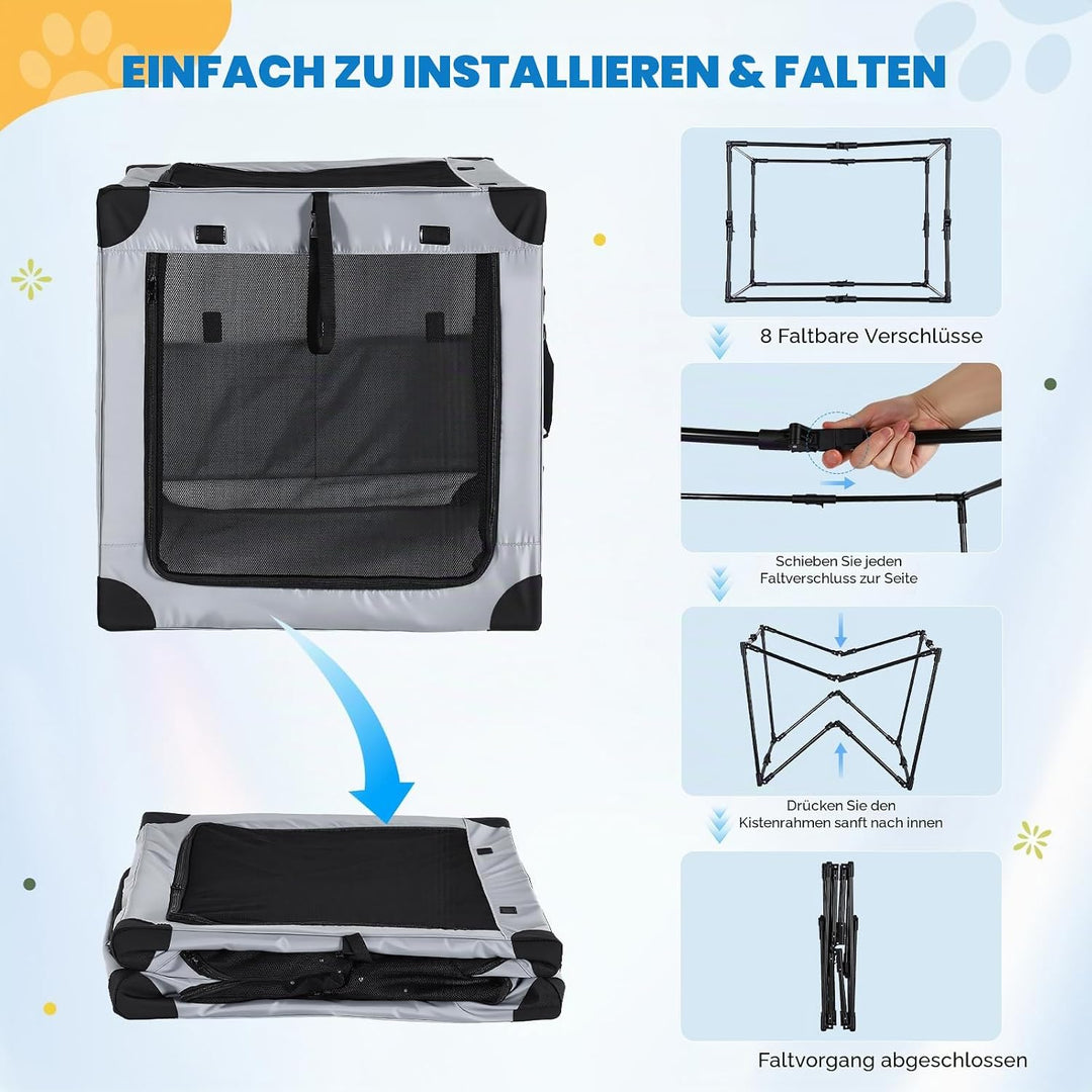 Faltbare Hundetransportbox Faltbar Zusammenklappbar | Wasserdicht Hundebox Auto mit Tür | Tragbarer
