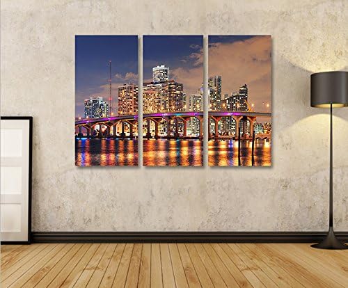 islandburner Bild Bilder auf Leinwand Miami V3 Florida Beach Skyline 3p XXL Poster Leinwandbild Wand