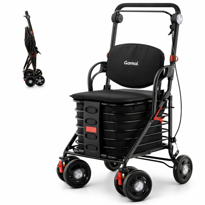 GARMOL Relax Einkaufstrolley mit gepolstertem Sitz, 30 l, faltbar, mit Handbremse und Sicherheit, Ve