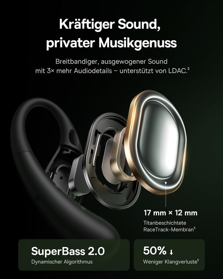 Baseus Eli Sport2 Open Ear Kopfhörer, Open Ear Headphones Sport mit S-Komfortkurve, 45H Playtime, Su