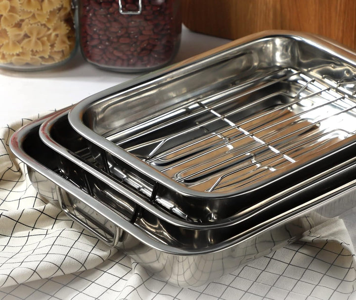 Menax - Auflaufform - Bräter mit Rost - Backblech mit Antihaftbeschichtung - Ofenform - Bratform für