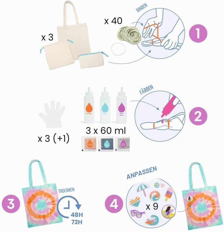 Djeco DIY: Batik-Set Taschen | Batikfarben Set waschfest | Batik Shirt | DIY Set Kinder | Stofffarbe