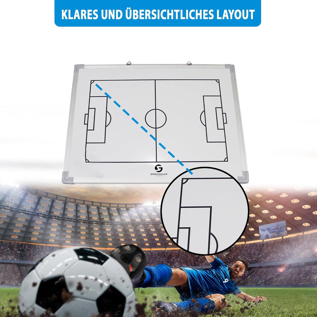 Sportacular Gear Taktiktafel Fussball inkl. Zubehör | Coachboard Professional | Stabiler Alu-Rahmen