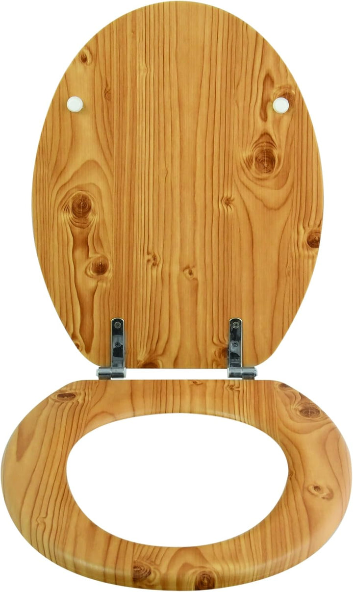MSV WC Sitz Toilettendeckel Holz "Kiefernholz" Scharniere aus Edelstahl - hochwertige und stabile Qu