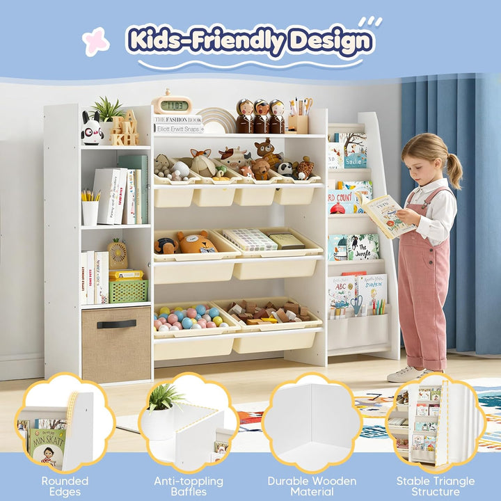 Kinderregal, Holz-Bücherregal mit 8 Aufbewahrungsboxen, Kinderzimmermöbel mit Spielzeugkiste für Sch