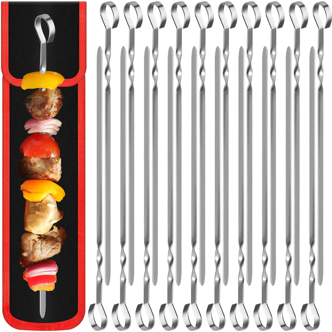 Grillspiesse Edelstahl, Grillspiesse mit Griff, wiederverwendbare 40 cm 20 Stück Schaschlikspiesse E