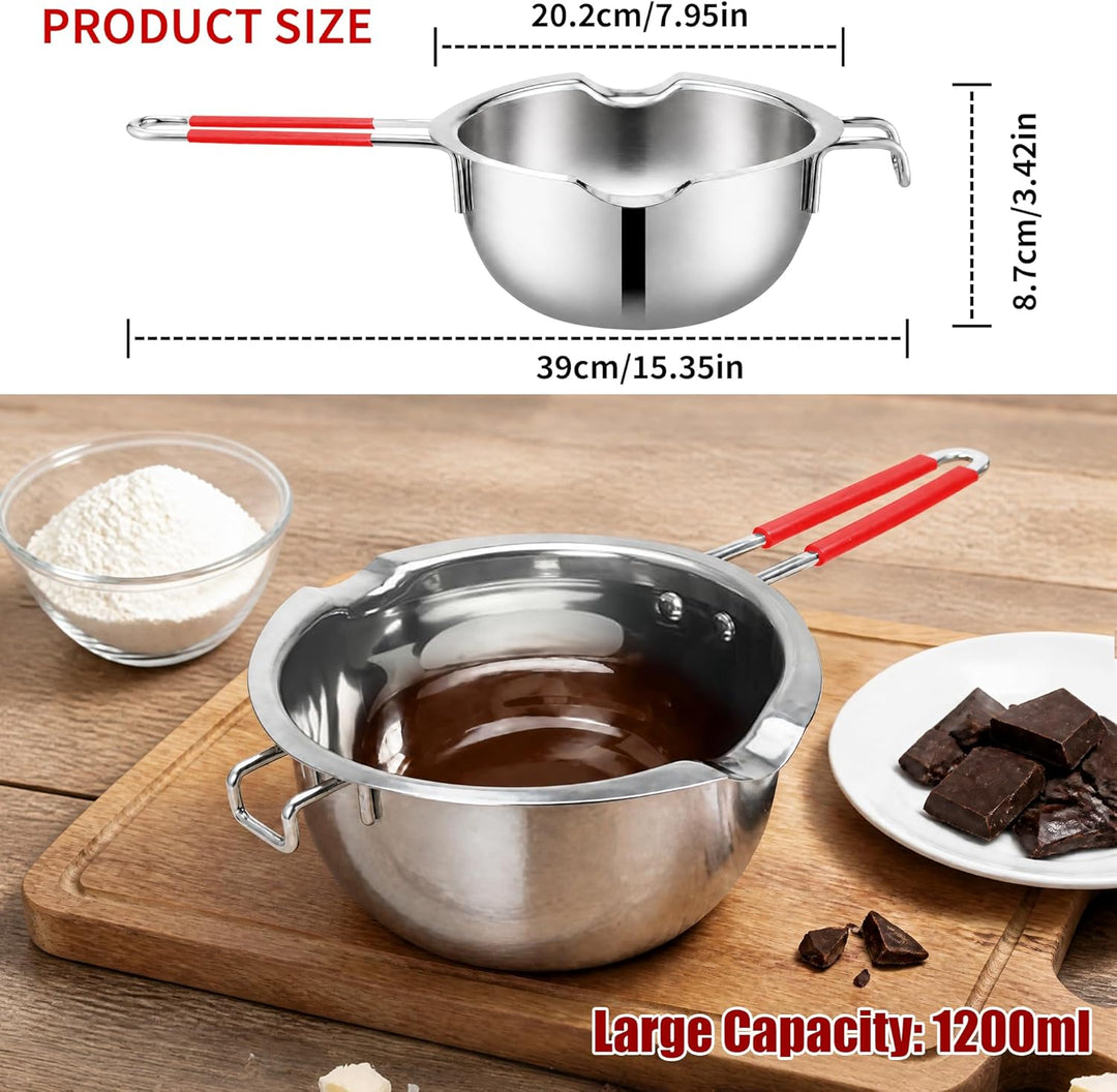 JEMESI Kerzen Schmelztopf 1200ml - Chokoladen Schmelztiegel Edelstahl 304 - Hochwertige Wasserbad Sc