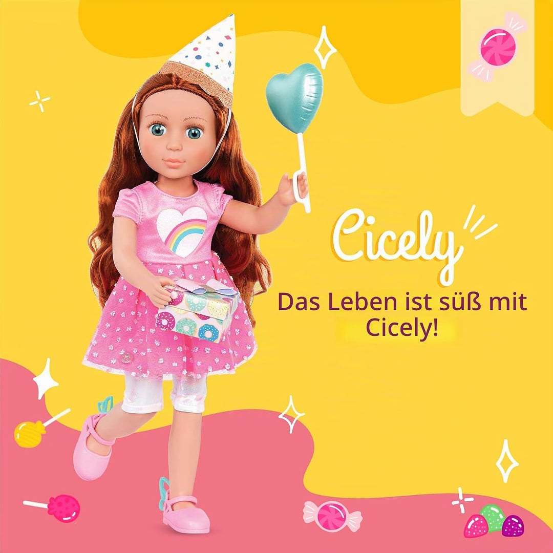 Glitter Girls Deluxe Geburtstag Puppe Cicely – Bewegliche 36 cm Puppe mit Geburtstagszubehör, Puppen