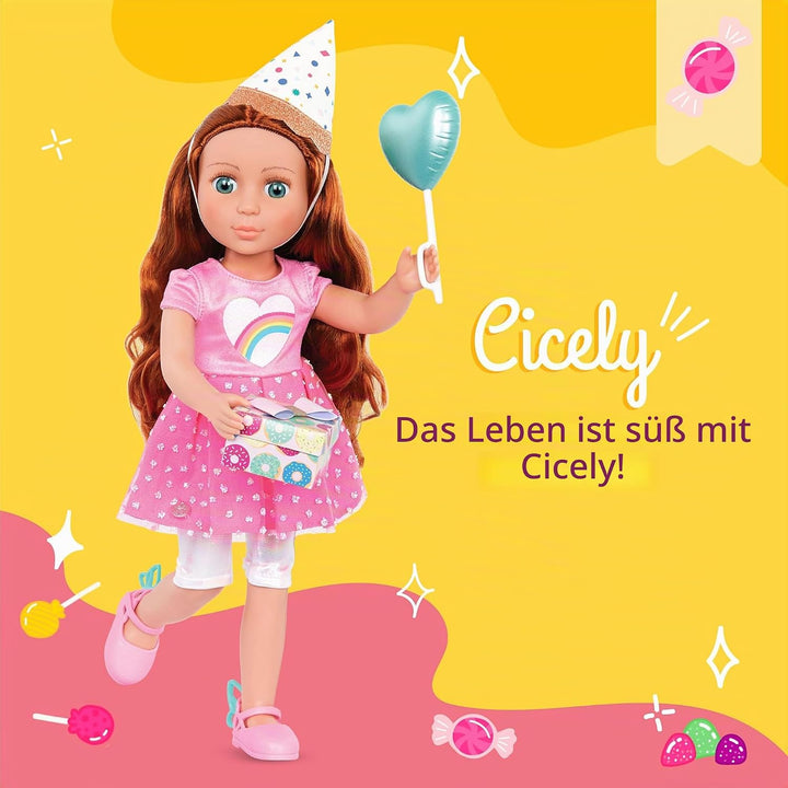 Glitter Girls Deluxe Geburtstag Puppe Cicely – Bewegliche 36 cm Puppe mit Geburtstagszubehör, Puppen