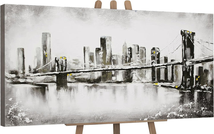 YS-Art Abstrakt Acryl Gemälde auf Leinwand Grossstadt handgemalt Wandbilder Wohnzimmer modern Wohnde