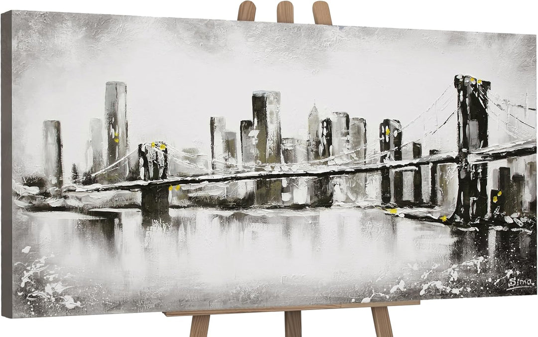 YS-Art Abstrakt Acryl Gemälde auf Leinwand Grossstadt handgemalt Wandbilder Wohnzimmer modern Wohnde