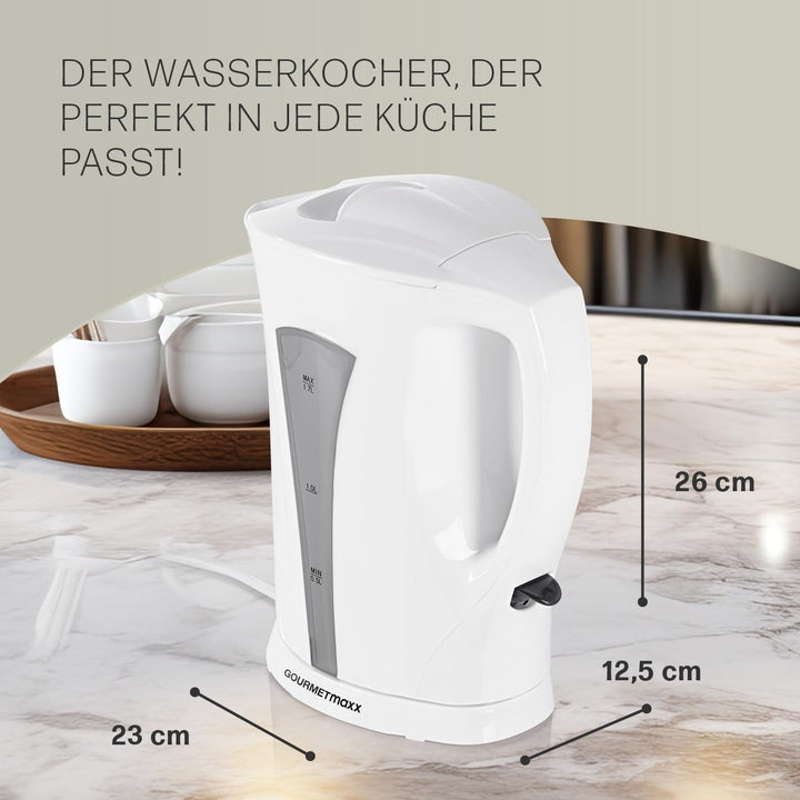 GOURMETmaxx Wasserkocher 1,7 l | Schlichtes Design, kabellose Flexibilität & automatische Abschaltun