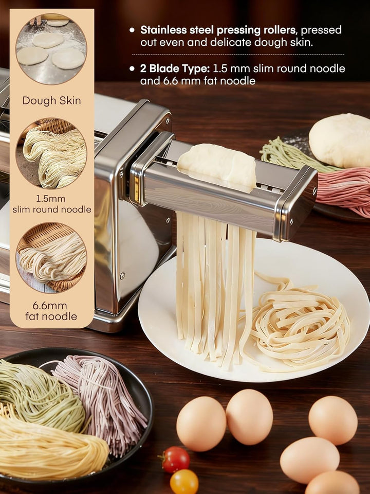 FOHERE Elektrische Nudelmaschine, Nudelhersteller mit einstellbarer Dicke für Spaghetti Fettuccine L