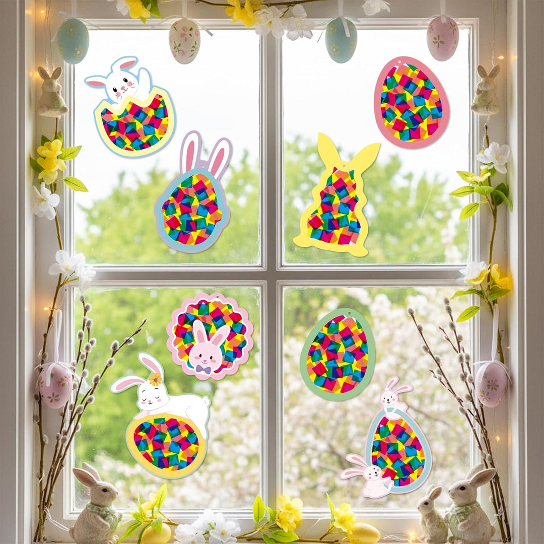 mellystore Ostern Basteln Kinder, 12 Stück Fensterbilder Ostern Bastelsets für Kinder, Ostereier Has