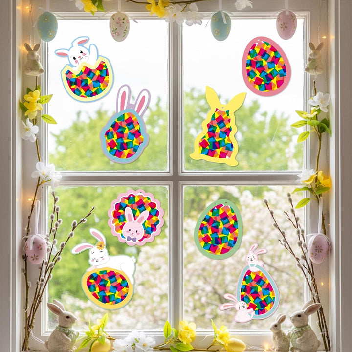 mellystore Ostern Basteln Kinder, 12 Stück Fensterbilder Ostern Bastelsets für Kinder, Ostereier Has