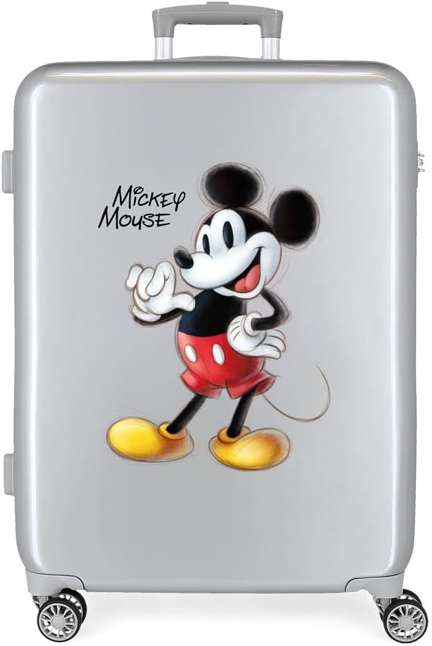 Disney 100 Mickey Joyful Mittelgrosser Koffer, Grau, 48 x 70 x 26 cm, starres ABS, integriertes TSA-