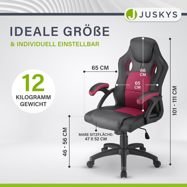 Juskys Racing Schreibtischstuhl Montreal ergonomisch höhenverstellbar & gepolstert 120 kg belastbar