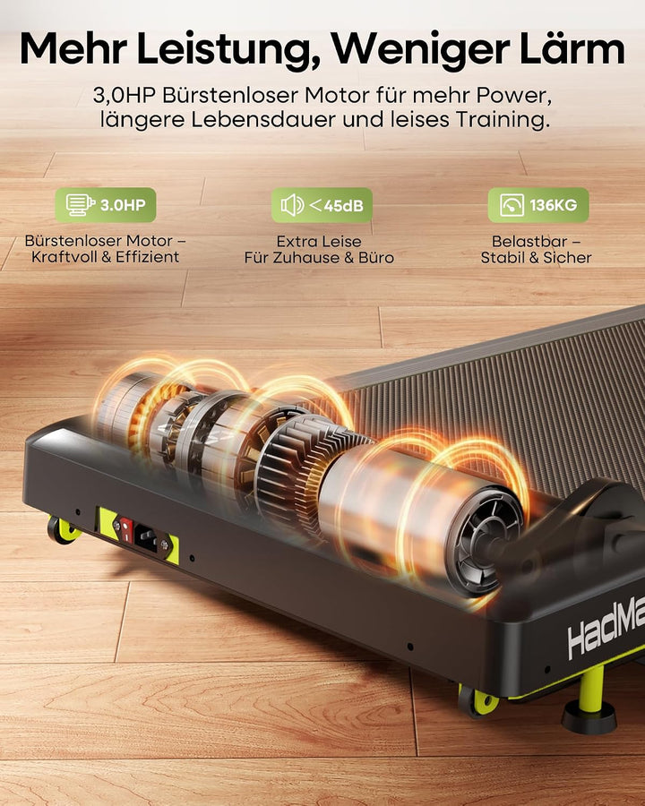Walking Pad mit 10% Steigung 3,0 HP leises klappbares Laufband für Zuhause mit Magnet-Fernbedienung,