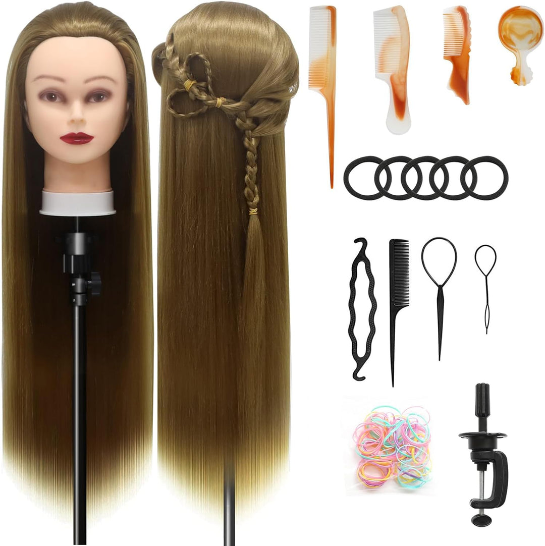 Trainingsköpfe, 28 inch Frisierkopf für Frisöre 100% Synthetikfaser-Haar Übungskopf,mit DIY Stricken