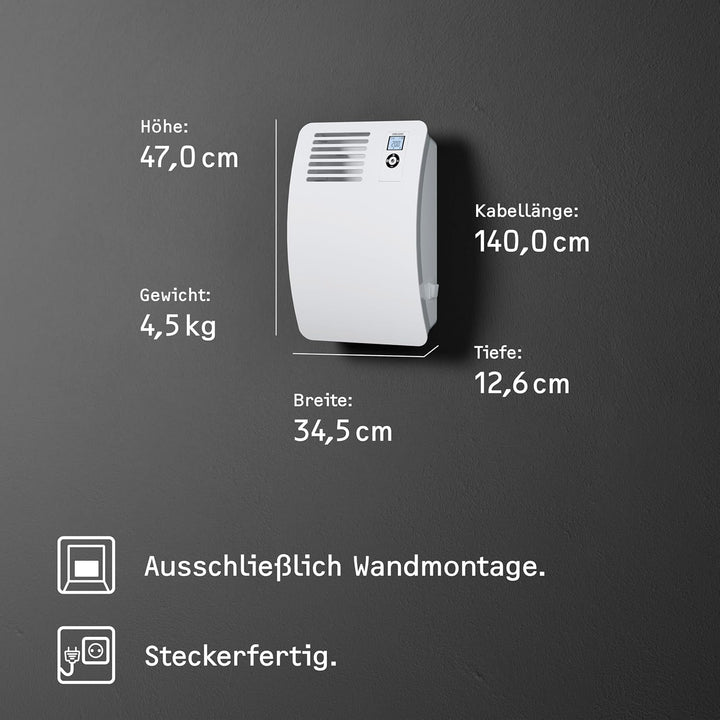 STIEBEL ELTRON Wandkonvektor CON 5 Premium, 0,5 kW für ca. 6 m², VDE geprüft, LC-Display, Wochentime