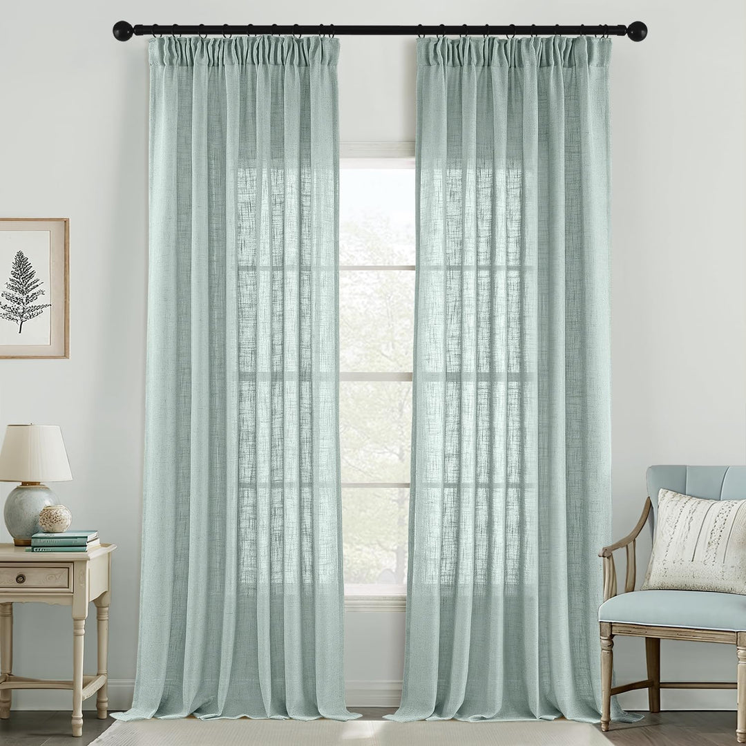 MIULEE Gardinen Vorhänge schlaufenschal Voile Vorhang Modern Leinenoptik Halbtransparent für Wohnzim