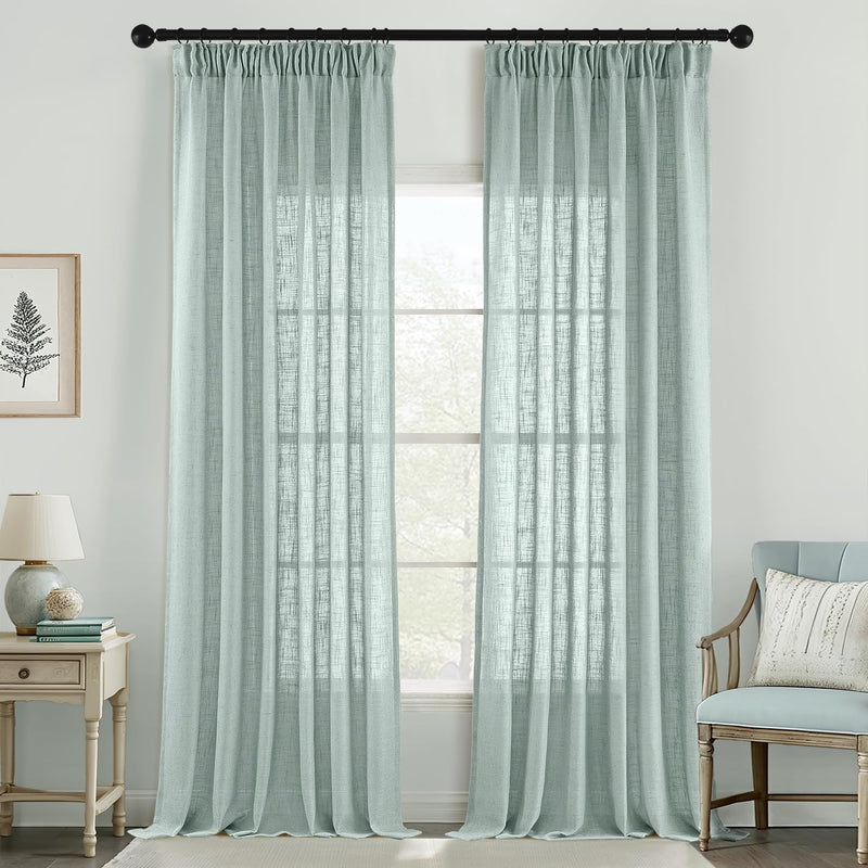 MIULEE Gardinen Vorhänge schlaufenschal Voile Vorhang Modern Leinenoptik Halbtransparent für Wohnzim