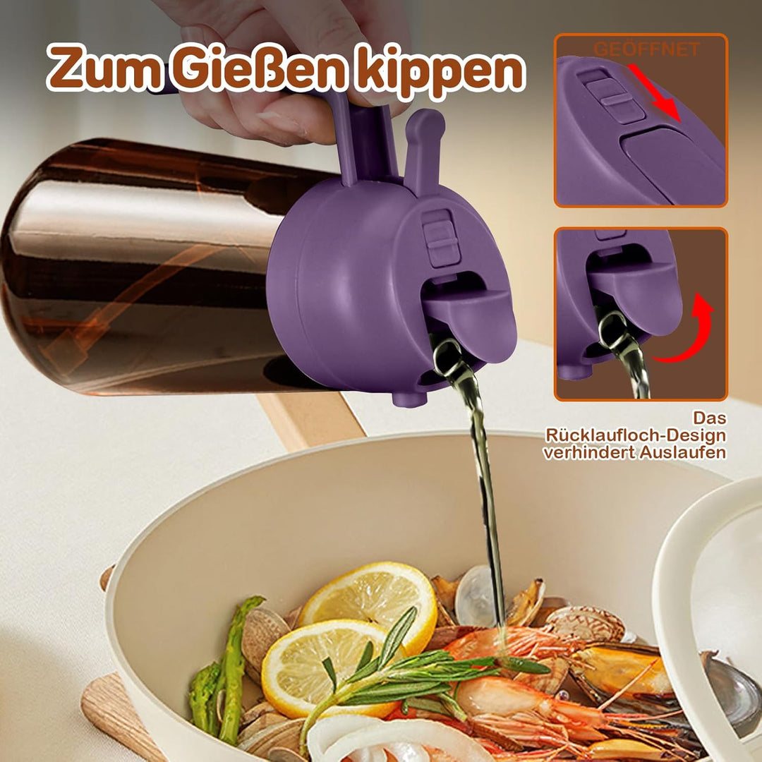 YARRAMATE 2 Stück 470ml Ölsprüher zum Kochen, 2-in-1 UV Schutz ölzerstäuber für die Küche, Bernstein