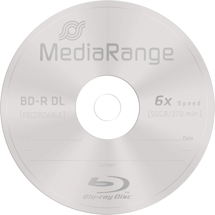 MediaRange BD-R Dual Layer 50GB 6-fache Schreibgeschwindigkeit, 25er Cakebox Cake 25 gelabelt