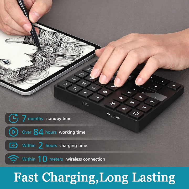 Elprico -Tastatur für Procreate, Shortcut Drawing Keyboard 35 Tasten, Grafiktablett, Wiederaufladbar