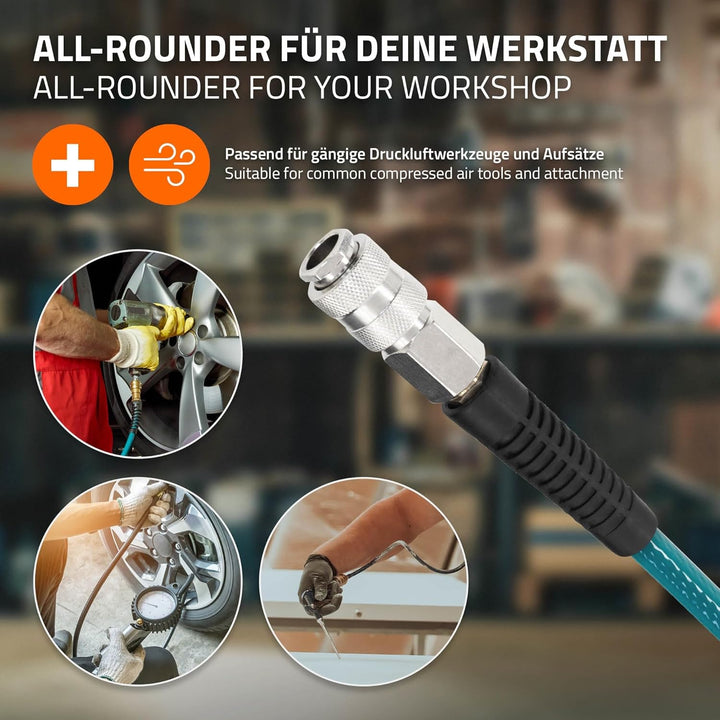 ECD Germany Druckluftschlauchtrommel 10m+1m, Automatischer Aufroller mit Arretierfunktion, 1/4" Ansc