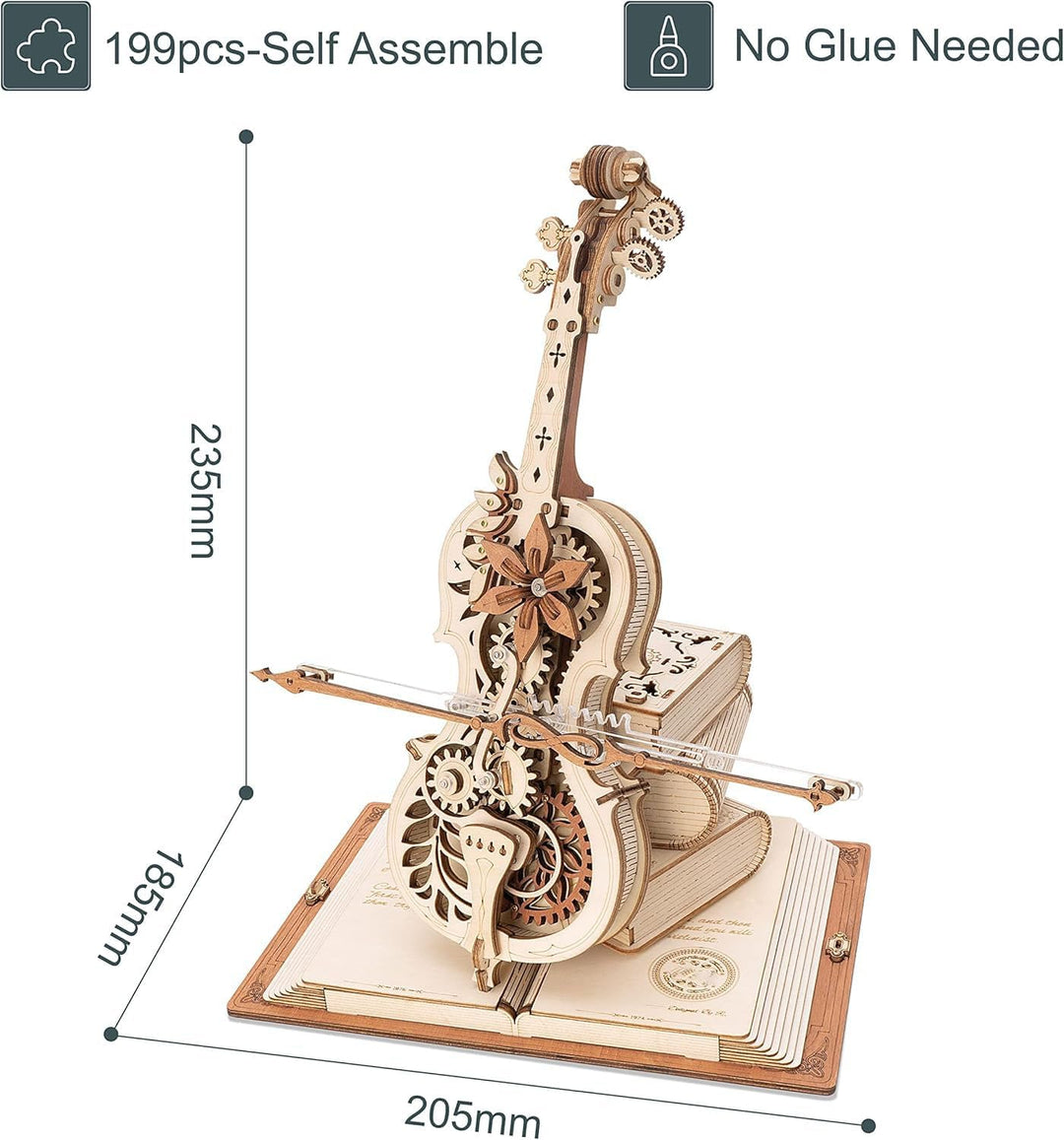 ROBOTIME 3D Puzzle Holz für Erwachsene, Modellbausatz zu Bauen, Magic Cello Spieluhr Zahnrad Modell